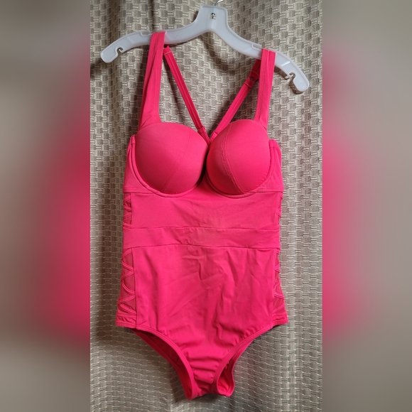 Torrid size 0 lattice one piece swimsuit coral pink - Picture 5 of 9